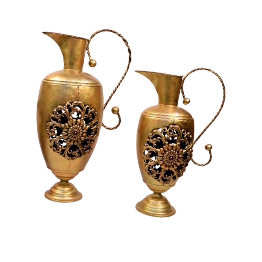 Set of 2 Metal Vase Jug Decor Table Top Decor